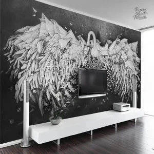 Papier peint décoratif au style rétro avec oiseaux