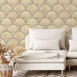 Papier peint palmier beige élégant pour décoration intérieure
