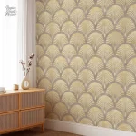 Papier peint texturé beige avec motifs de palmiers délicats