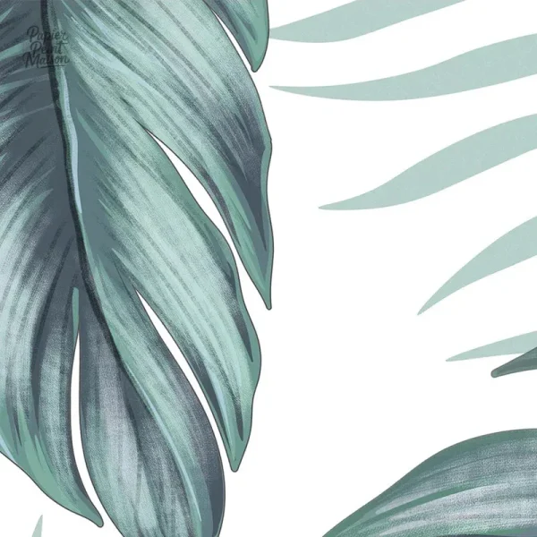 Design tropical avec motifs de palmiers dorés sur fond neutre