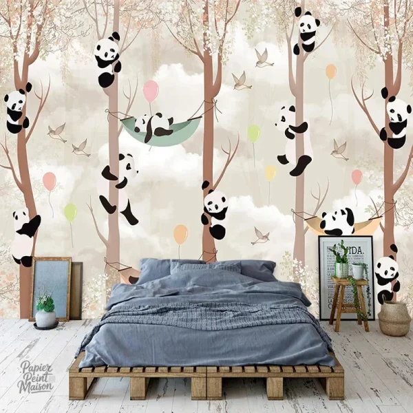 Papier peint panda en motif forêt apaisant