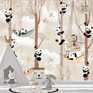 Papier peint inspiré de la nature avec panda et forêt