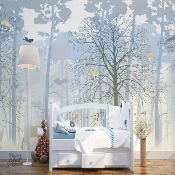 Papier peint forêt avec motifs d'arbres majestueux