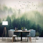 Papier peint panoramique arbres en forêt