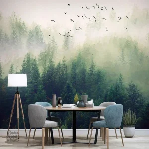 Papier peint panoramique arbres en forêt