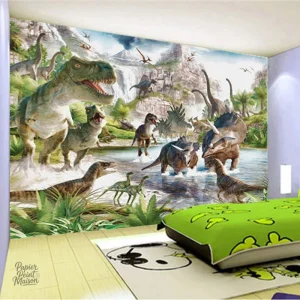 Papier peint dinosaure panoramique coloré et ludique
