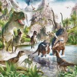Décor mural dinosaure pour chambre d'enfant, ambiance fantastique