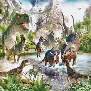 Décor mural dinosaure pour chambre d'enfant, ambiance fantastique