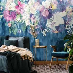 Papier peint panoramique fleurs pour décoration intérieure