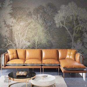 Papier peint forêt avec motifs de végétation luxuriante