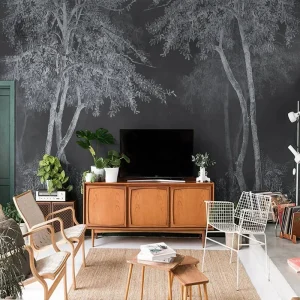 Décor mural forêt en noir et blanc
