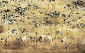 Motifs floraux sur papier peint japonais