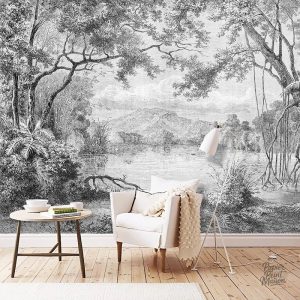 Papier peint jungle avec motifs exotiques et verdure
