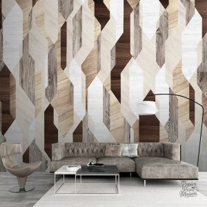 Papier peint géométrique effet bois moderne