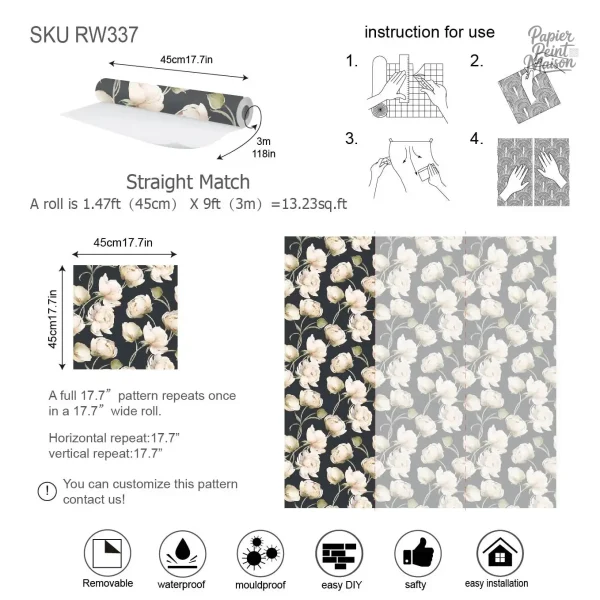 Papier peint tendance avec motifs floraux