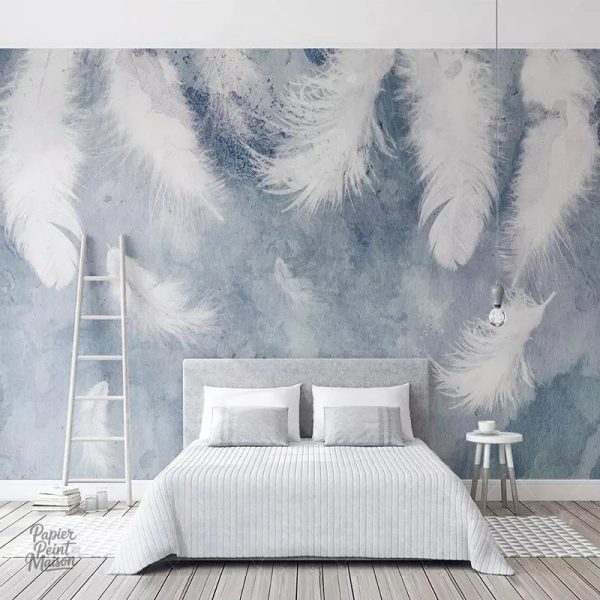 Papier peint plume pour chambre, design élégant et moderne