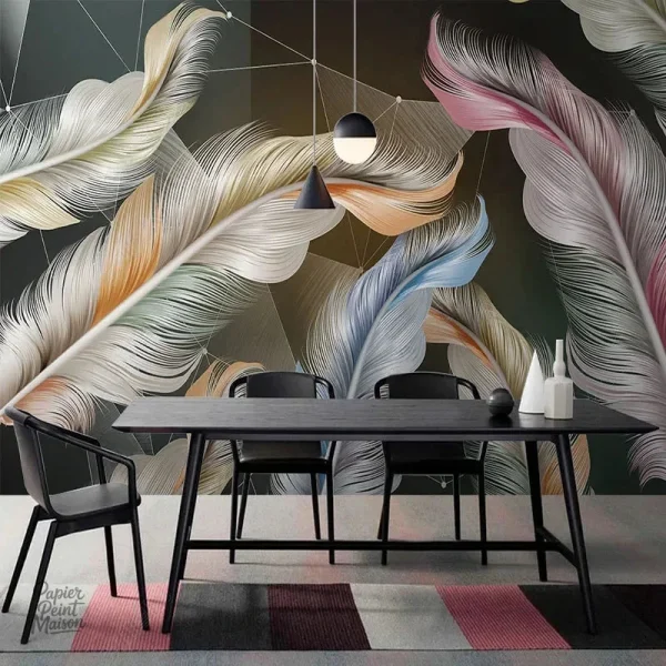 Papier peint plumes pour décoration de restaurant