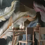 Papier peint à motifs plumes, ambiance élégante