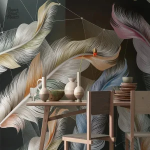 Papier peint à motifs plumes, ambiance élégante