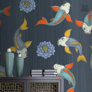 Papier peint poisson japonais avec motifs traditionnels