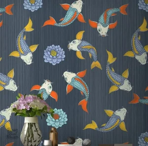 Papier peint décoratif sur le thème des poissons asiatiques