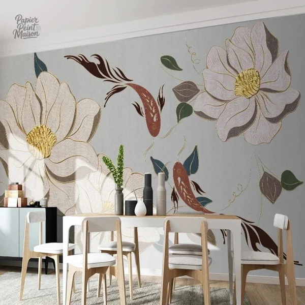 Papier peint poissons japonais, design élégant en intissé