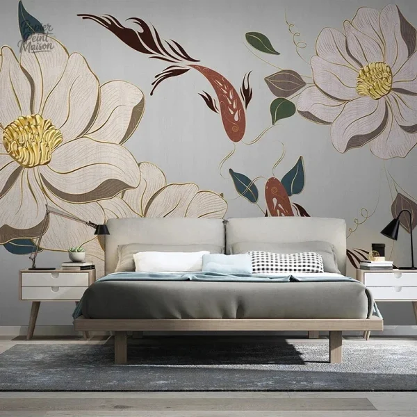 Papier peint intissé, motifs aquatiques inspirés du Japon