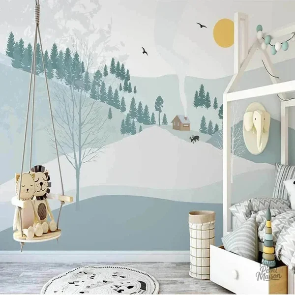 Papier peint garçon pour chambre bébé, design doux et apaisant
