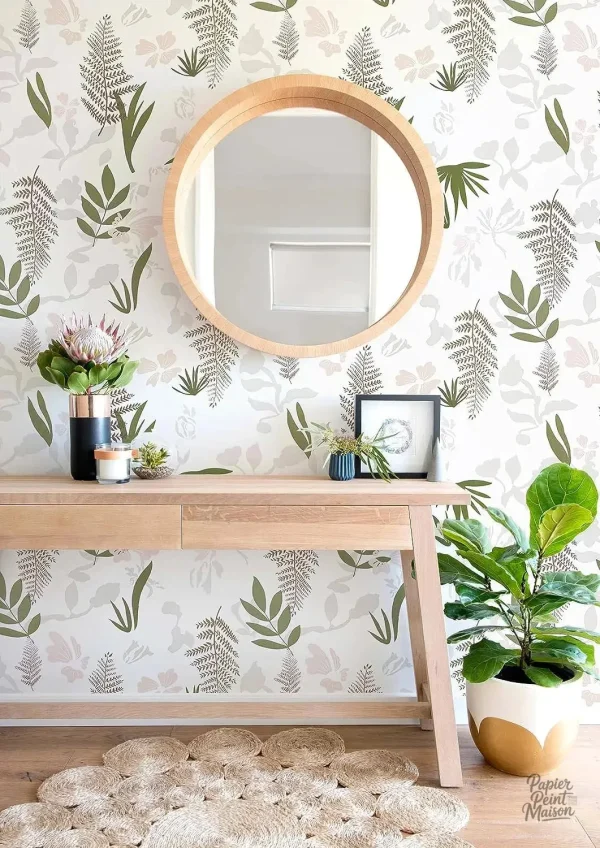 Papier peint feuillage pour salle de bain