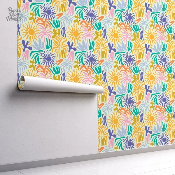 Papier peint artistique avec motifs végétaux abstraits