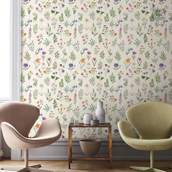 Papier peint végétal beige, design naturel et élégant
