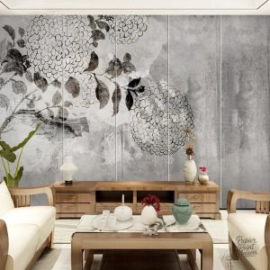 Papier peint végétal noir et blanc élégant pour décoration intérieure