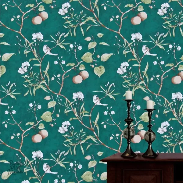 Papier peint végétal vert au design naturel