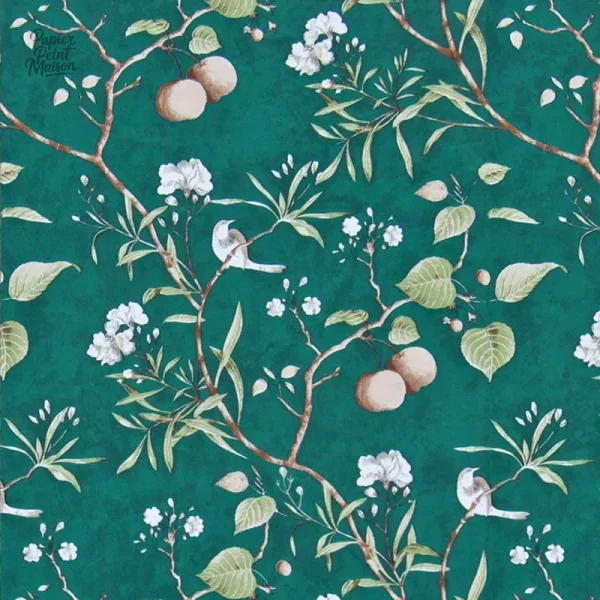 Papier peint motif feuillage vert pour décoration intérieure