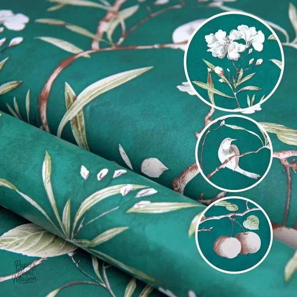 Papier peint vert inspiré de la nature, style végétal