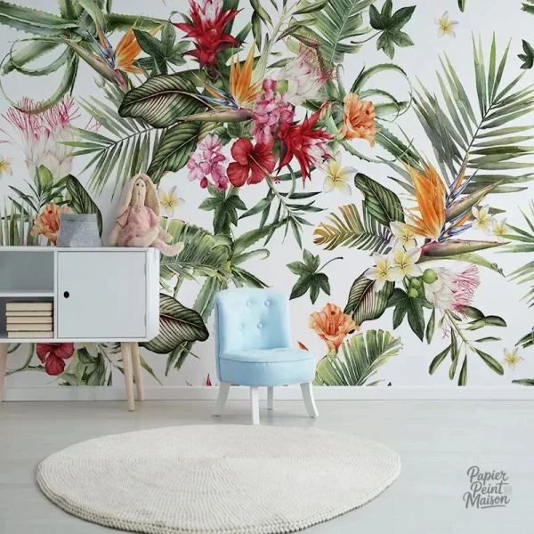 Papier peint intissé avec motifs de végétation luxuriante