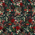 Papier peint à motifs floraux, ambiance rétro et colorée