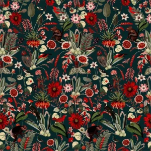 Papier peint à motifs floraux, ambiance rétro et colorée
