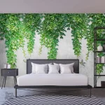Papier peint chambre avec motif feuillage, ambiance fraîche