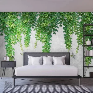 Papier peint chambre avec motif feuillage, ambiance fraîche