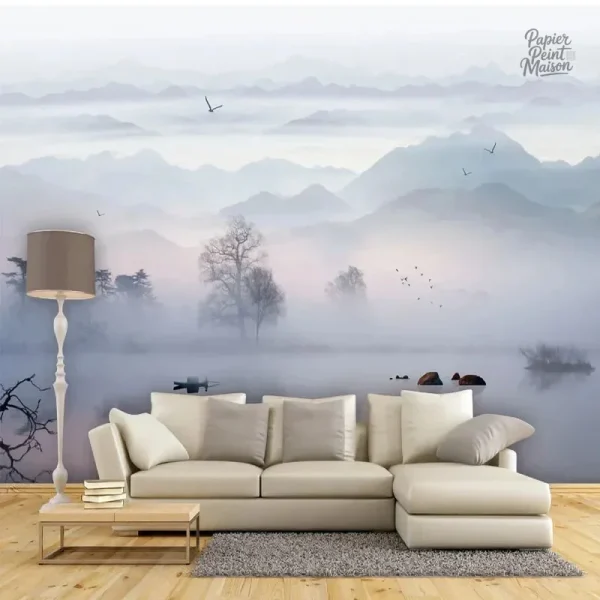 Papier peint intissé avec motif de paysage pour ambiance naturelle