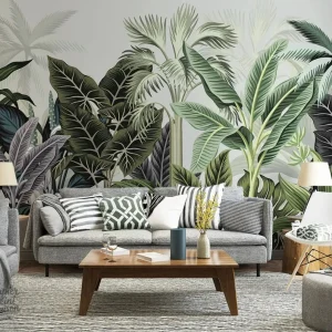 Papier peint tropical jungle avec motifs luxuriants