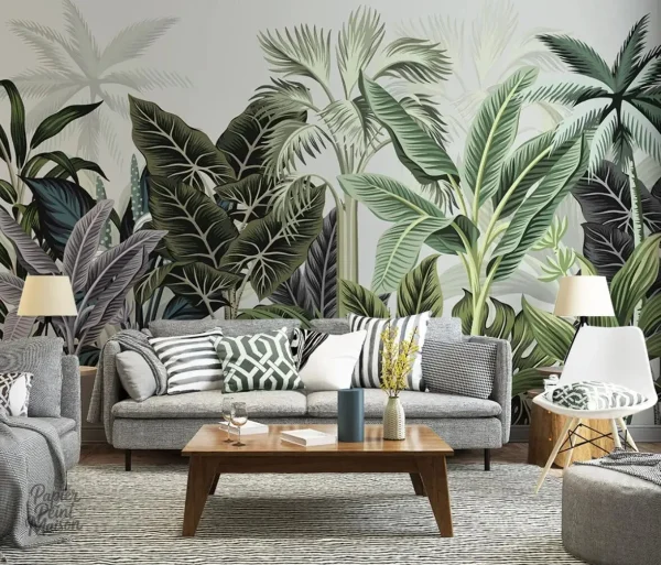 Papier peint tropical jungle avec motifs luxuriants